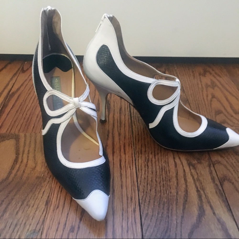 Hollywould - Black/White Leather Heel